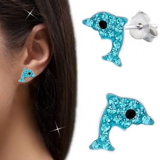 Delfine Schmuckset Kette mit Ohrringen und mit blauen Kristallen Kinder Bild 2