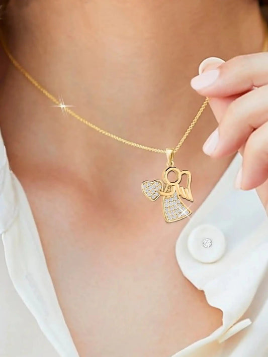 Engel mit Herz Anhänger mit Kette vergoldet - inkl. Geschenketui Bild 2
