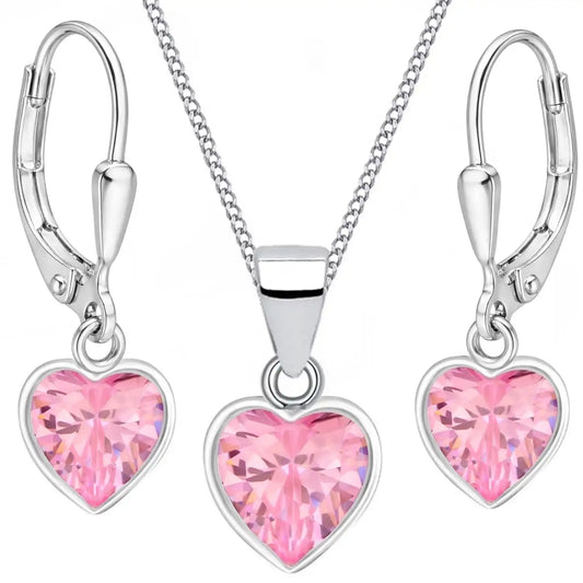 Herzen Schmuckset für Kinder aus 925 Silber mit Kette & Ohrringen, rosa
