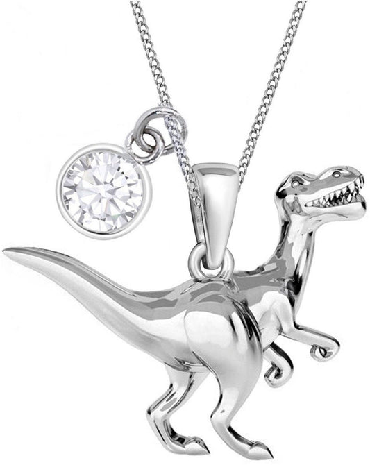 Silberne Dinosaurier Kette mit Kristall Stein Dino Anhänger Bild 1