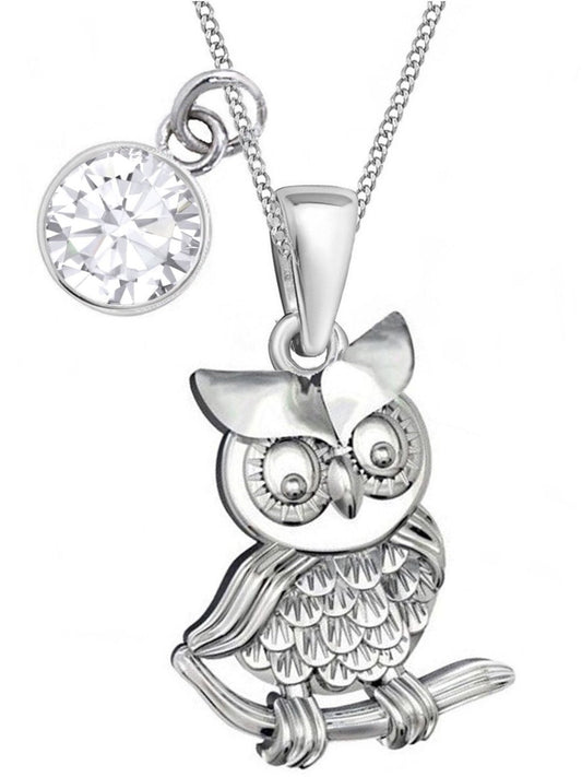 Silberne Eulen Halskette mit Zirkonia Stein aus 925 Silber Bild 1