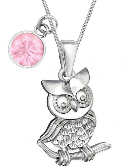 Silberne Eulen Halskette mit rosa Zirkonia Stein aus 925 Silber Bild 1