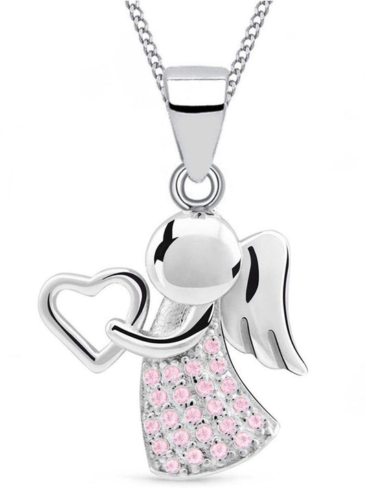 Zarte Schutzengel Halskette aus 925 Sterling Silber mit Rosa Stein Bild 1