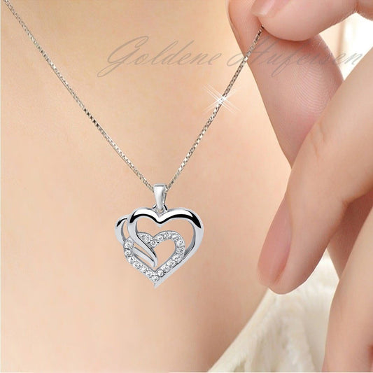 Zwei Herzen Halskette aus echtem 925 Silber mit Zirkonia Bild 2