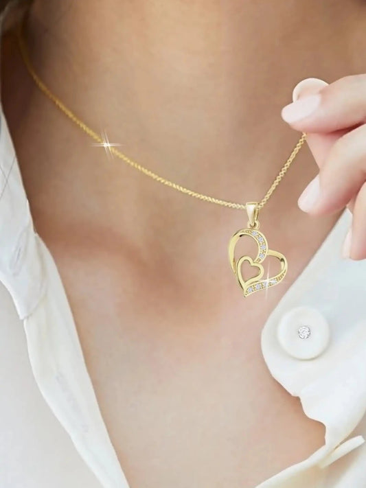 Zwei Herzen Kette aus vergoldetem 925 Silber inkl. Geschenk Etuim Bild 2