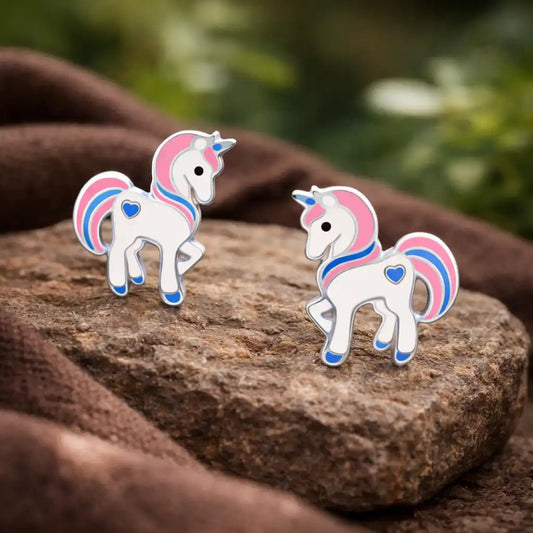 Einhorn Ohrstecker Kinder 925 Silber – Bunt Rosa Bild 2