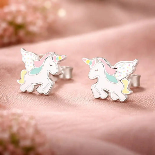 Einhorn Ohrstecker Kinder 925 Silber – Pastell Bunt Bild 2