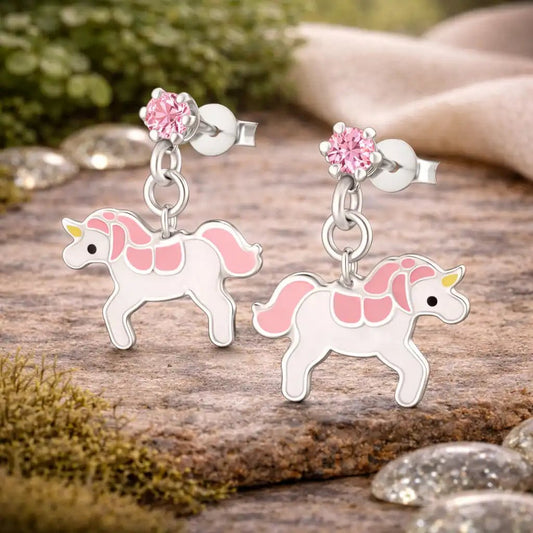 Einhorn Ohrstecker Kinder 925 Silber – Rosa Kristall Bild 2