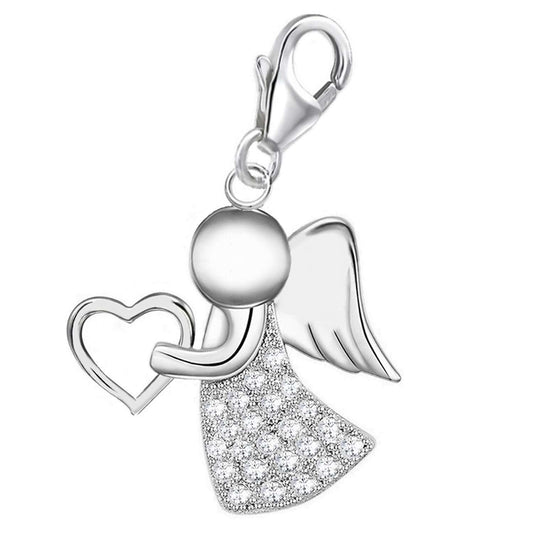 Engel Charm Weiß Silber 925 mit Herz - Bettelarmband Geschenkidee
