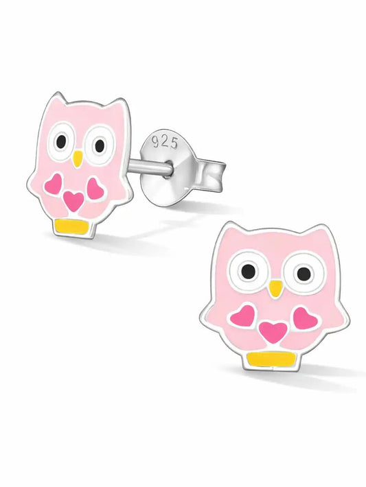 Eule Ohrstecker Kinder Silber 925 Vogel – Buntes Design Rosa Bild 2