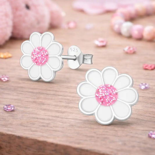 Gänseblümchen Ohrstecker Silber 925 – Weiße Blüte Bild 2