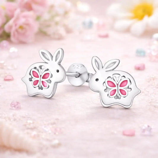 Hase Ohrstecker Silber 925 – Kaninchen & Schmetterling Bild 2