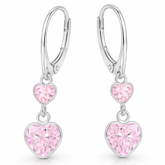 Herz Ohrringe 925 Silber – Zirkonia Herzen Geschenk Rosa Bild 2