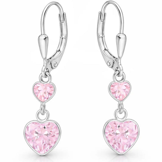Herz Ohrringe Kinder 925 Silber – funkelnde Herzen Rosa Bild 2