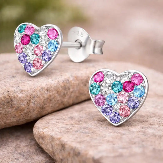 Herz Ohrstecker Kinder Silber 925 – Funkelnd Bunt Bild 2