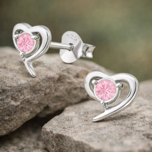 Herz Ohrstecker Silber 925 – Rosa Glanz, klein Bild 2