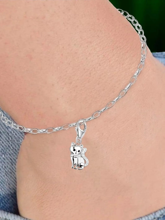 Katze Charm Silber 925 mit Zirkonia für Kinder Bild 2