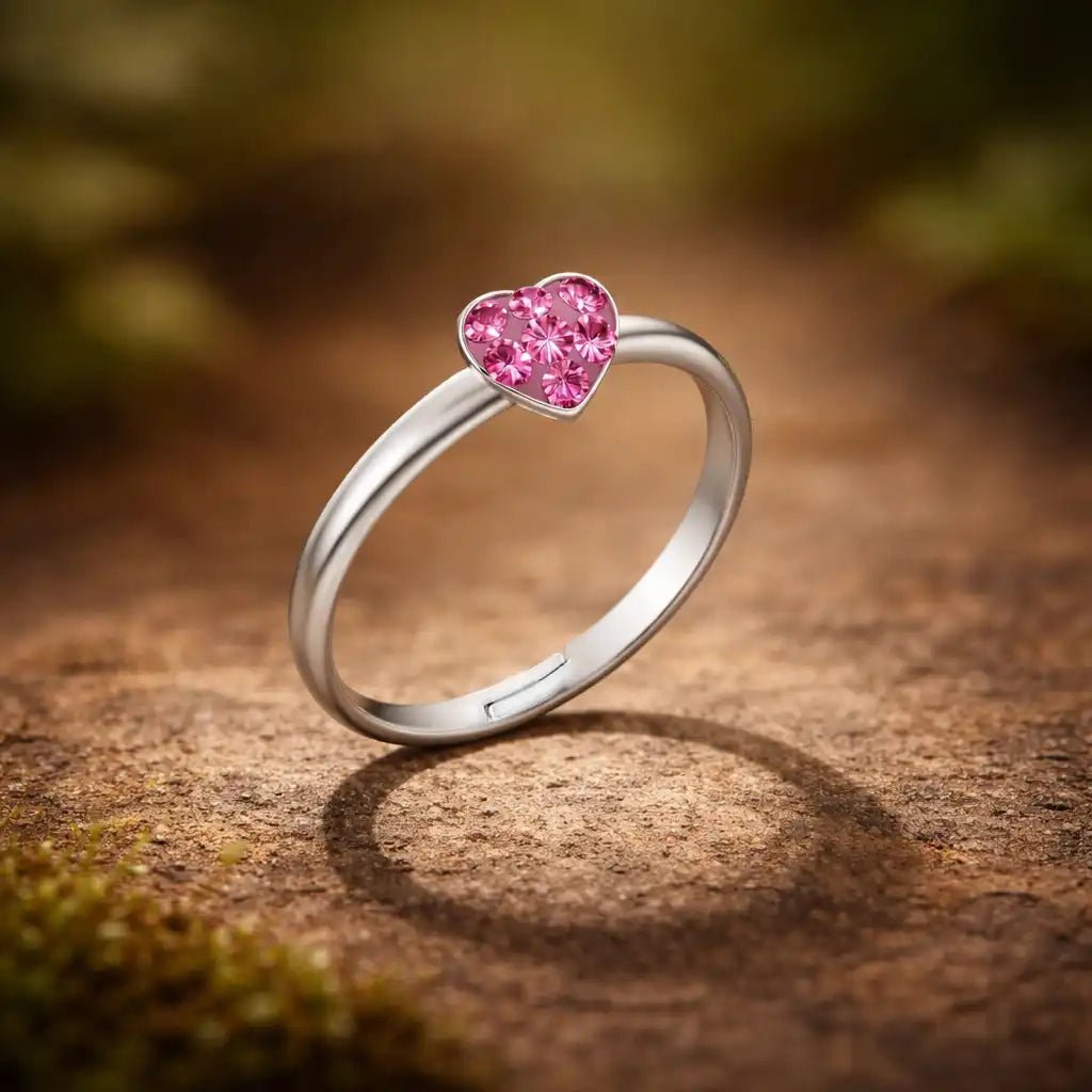 Herz Fingerring Kinder 925 Silber – Pink Kristall Bild 2