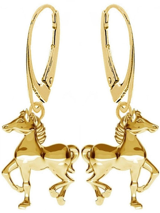 Ohrringe Gold 18K vergoldet Pferde Damen Brisur Bild 2