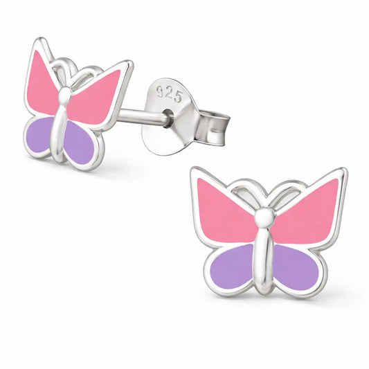 Schmetterling Ohrstecker Kinder Silber 925 – Zweifarbig Lila Bild 2
