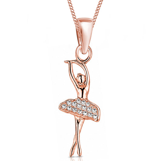 Tänzerin halskette aus 925 Silber mit Ballerina Anhänger rosegold