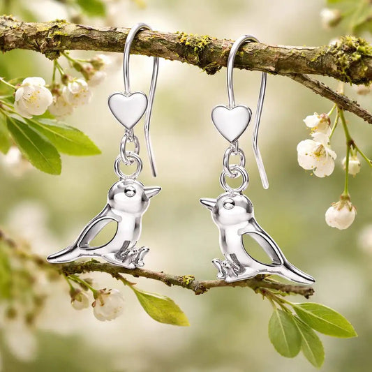 Spatz Ohrringe 925 Silber – Vogel Ohrhänger Natur Bild 2