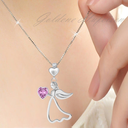 Silberkette Damen Engel Silber 925 mit Zirkonia Lila
