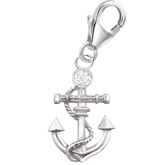 Anker Charm Silber 925 mit weißem Kristall - Marine Schmuck Bild 1