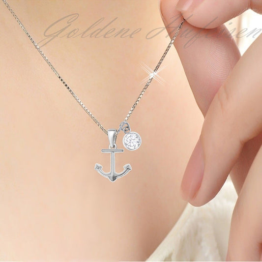 Anker Halskette 925 Silber mit weißem Zirkonia bild 2