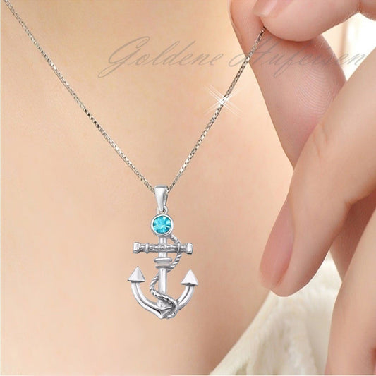 Silberkette Kinder Anker 925 Silber Zirkonia Blau Bild 2