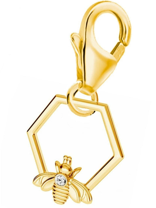 Biene Charm Gold 925 Silber – Honigwabe Schmuck Hummel Bild 1
