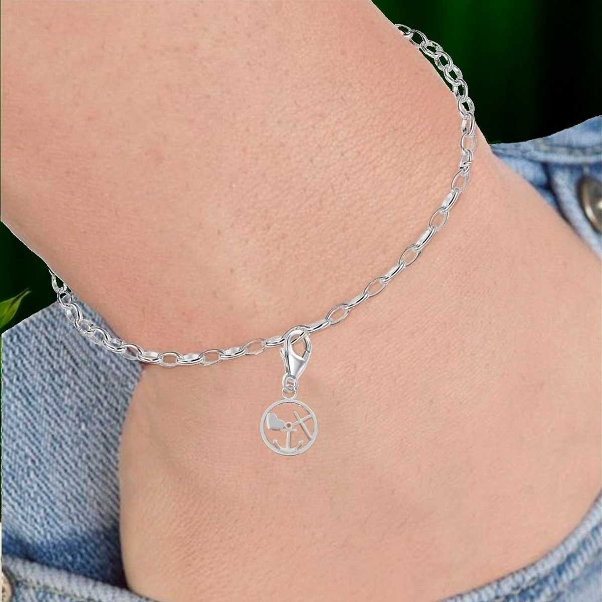 Silber Bettelarmband Set mit Herz, Kreuz, Anker Charm Anhänger Bild 2