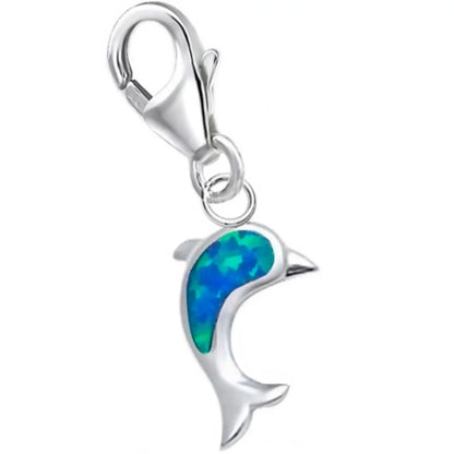Delfin Charm Silber 925 mit blauem Opal - Anhänger für Armband Bild 1