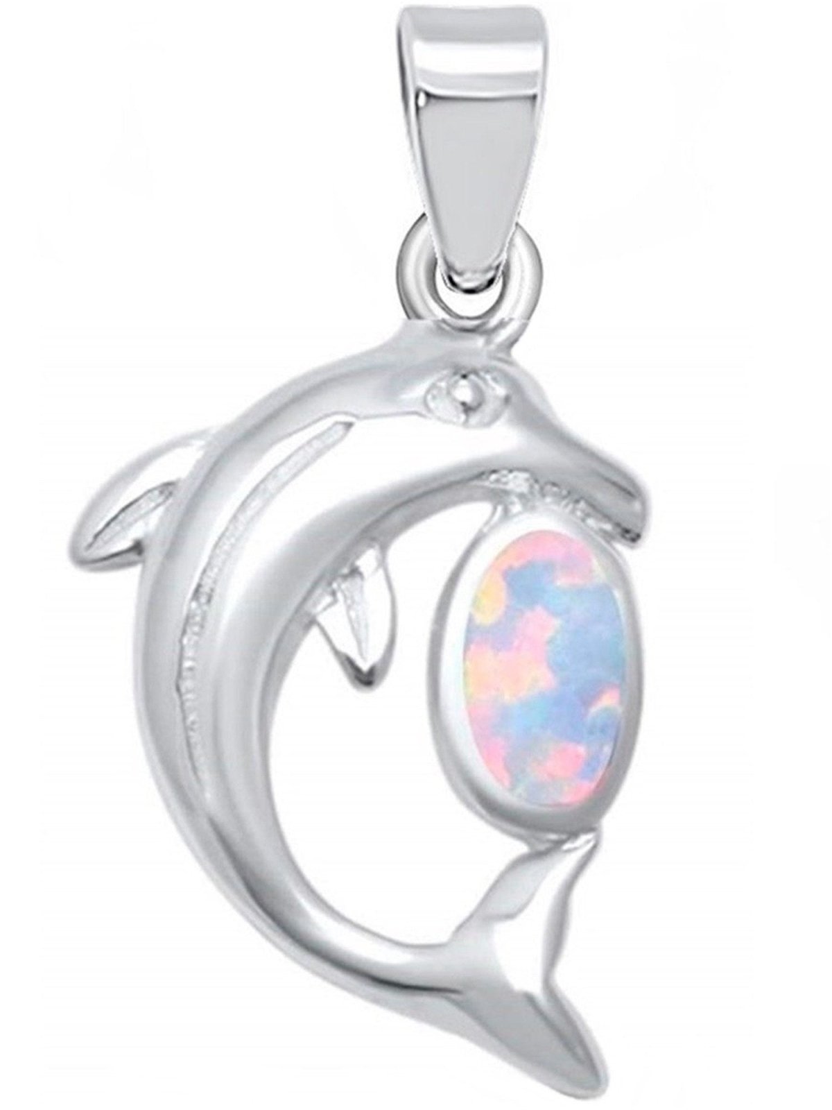 Delfin Kettenanhänger Silber 925 mit Opal - Anhänger ohne Kette Bild 1