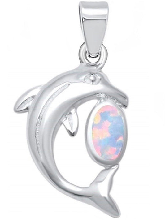 Delfin Kettenanhänger Silber 925 mit Opal - Anhänger ohne Kette Bild 1