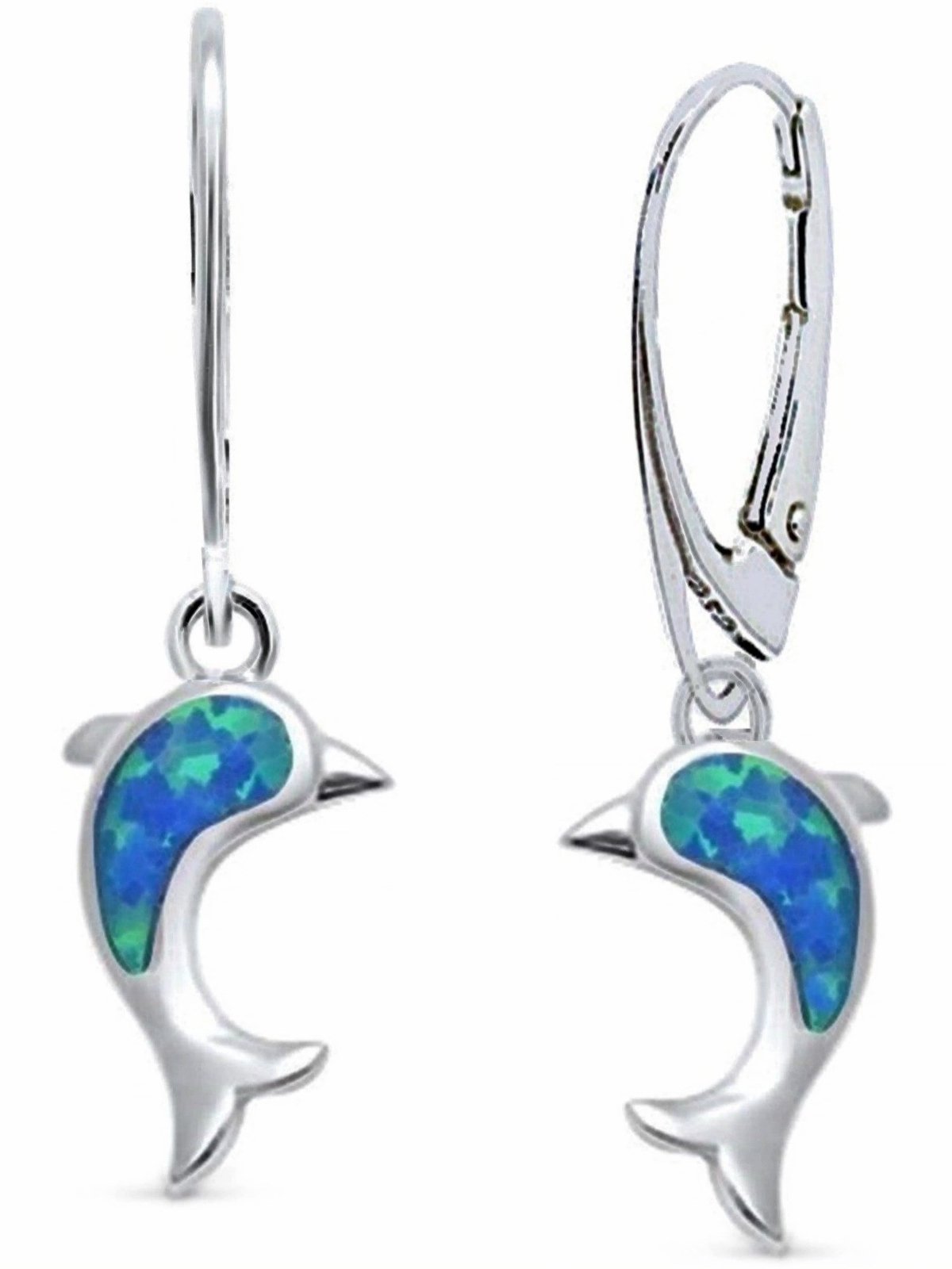 Delfin Ohrhänger 925 Silber mit blauem Opal - Ozean Schmuck Bild 1