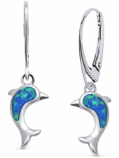 Delfin Ohrhänger 925 Silber mit blauem Opal - Ozean Schmuck Bild 1