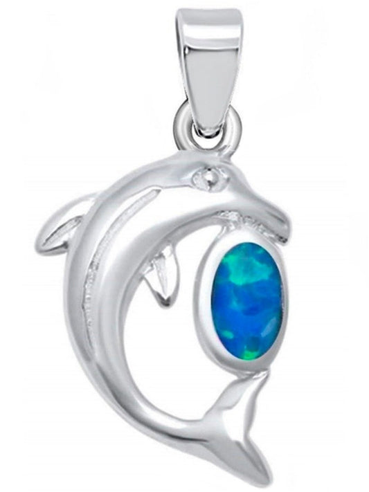 Delfin Schmuckanhänger 925 Silber – blauer Opal Anhänger Bild 1