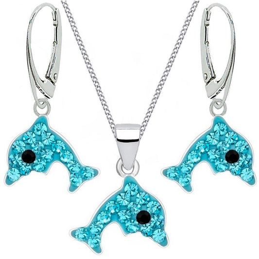 Delfin Schmuckset Kette mit passenden Ohrringen für Mädchen Bild 1