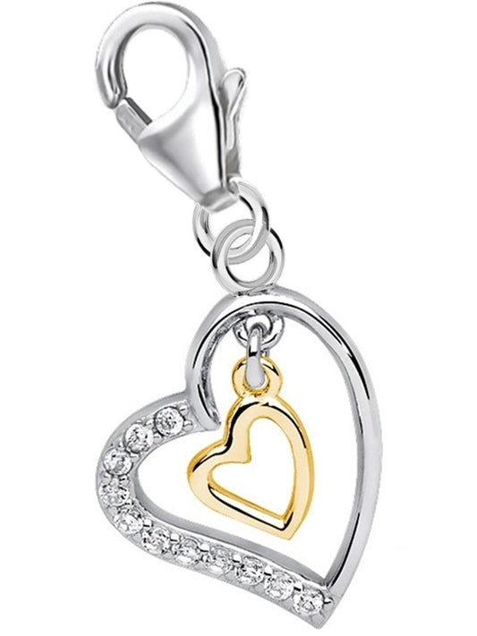 Doppelherz Charm 925 Silber mit Zirkonia zweifarbig Bild 1