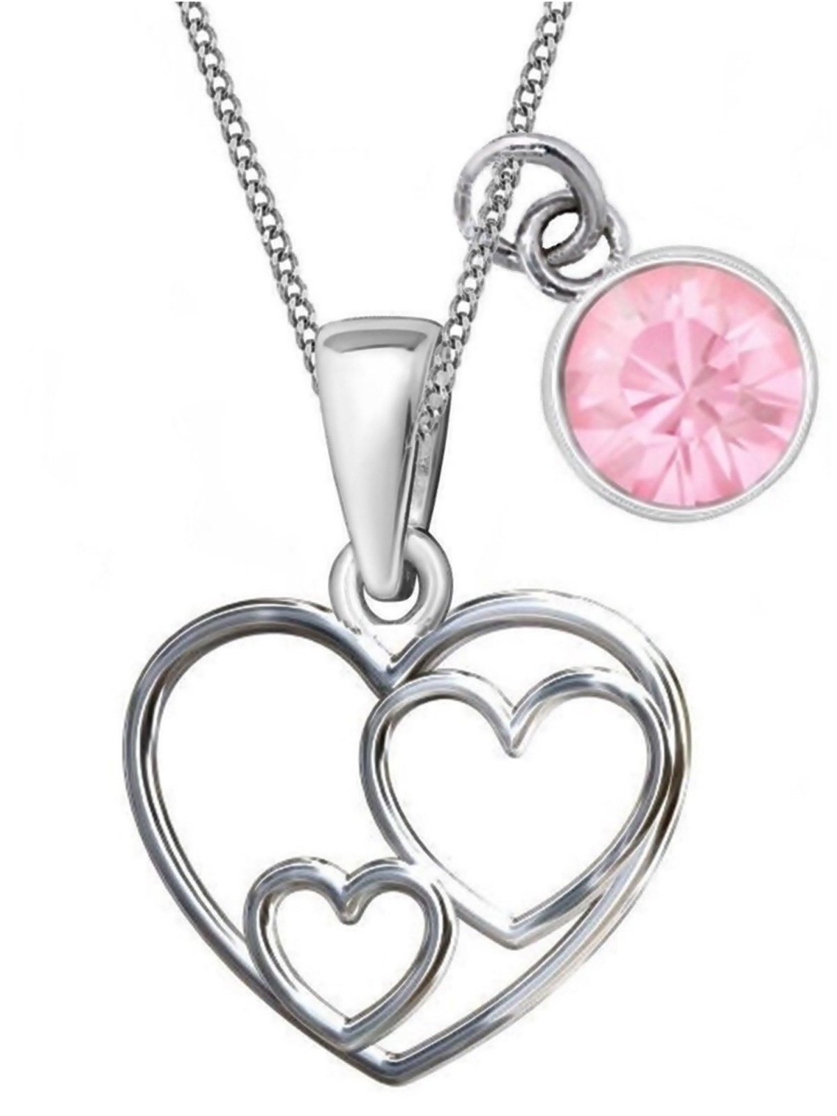 Drei Herzen Kette für Mädchen mit rosa Stein Bild 1