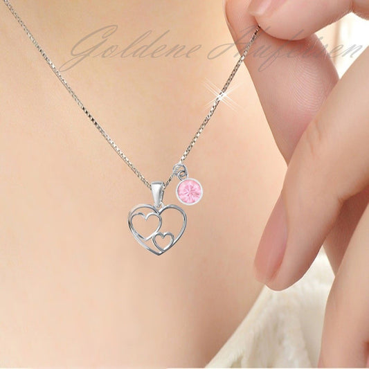 Drei Herzen Kette für Mädchen mit rosa Stein Bild 2