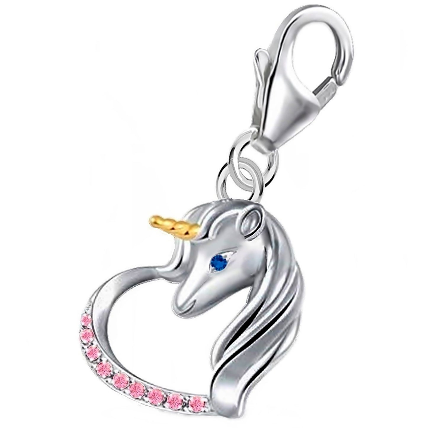 Einhorn Herz Charm 925 Silber mit Steine – Märchen Schmuck pink