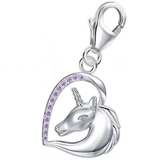 Einhorn Charm 925 Silber – Bettelarmband Schmuck mit Zirkonia lila