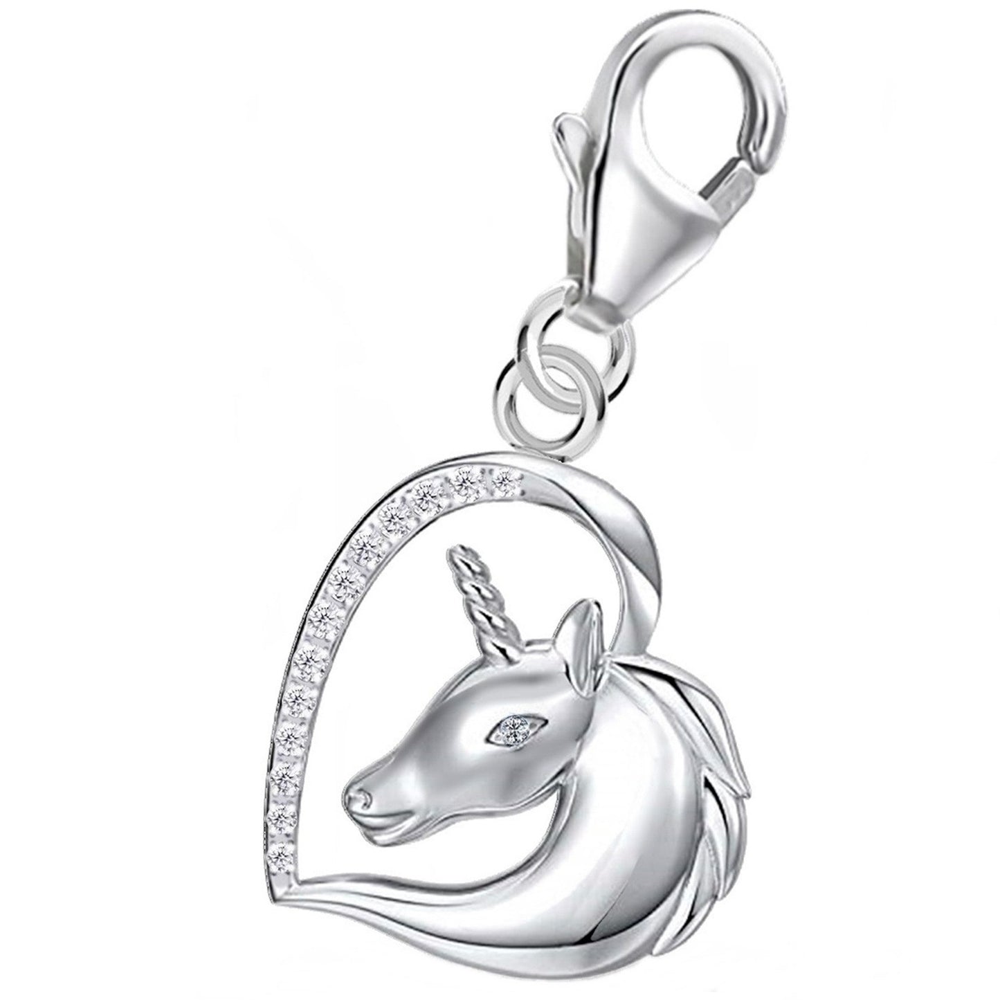 Einhorn Charm 925 Silber – Bettelarmband Schmuck mit Zirkonia weiss