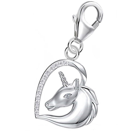 Einhorn Charm 925 Silber – Bettelarmband Schmuck mit Zirkonia weiss