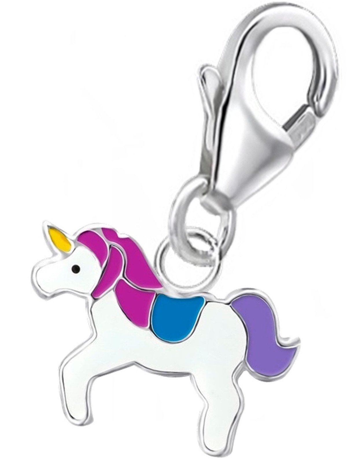 Einhorn Charm aus 925 Silber mit bunter Emaille für Kinderarmband Bild 1