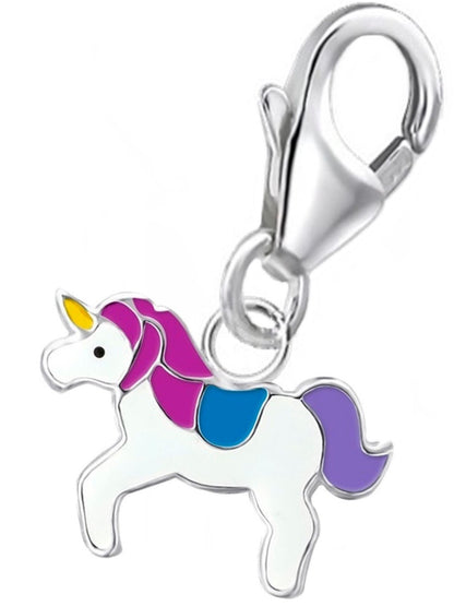 Einhorn Charm aus 925 Silber mit bunter Emaille für Kinderarmband Bild 1