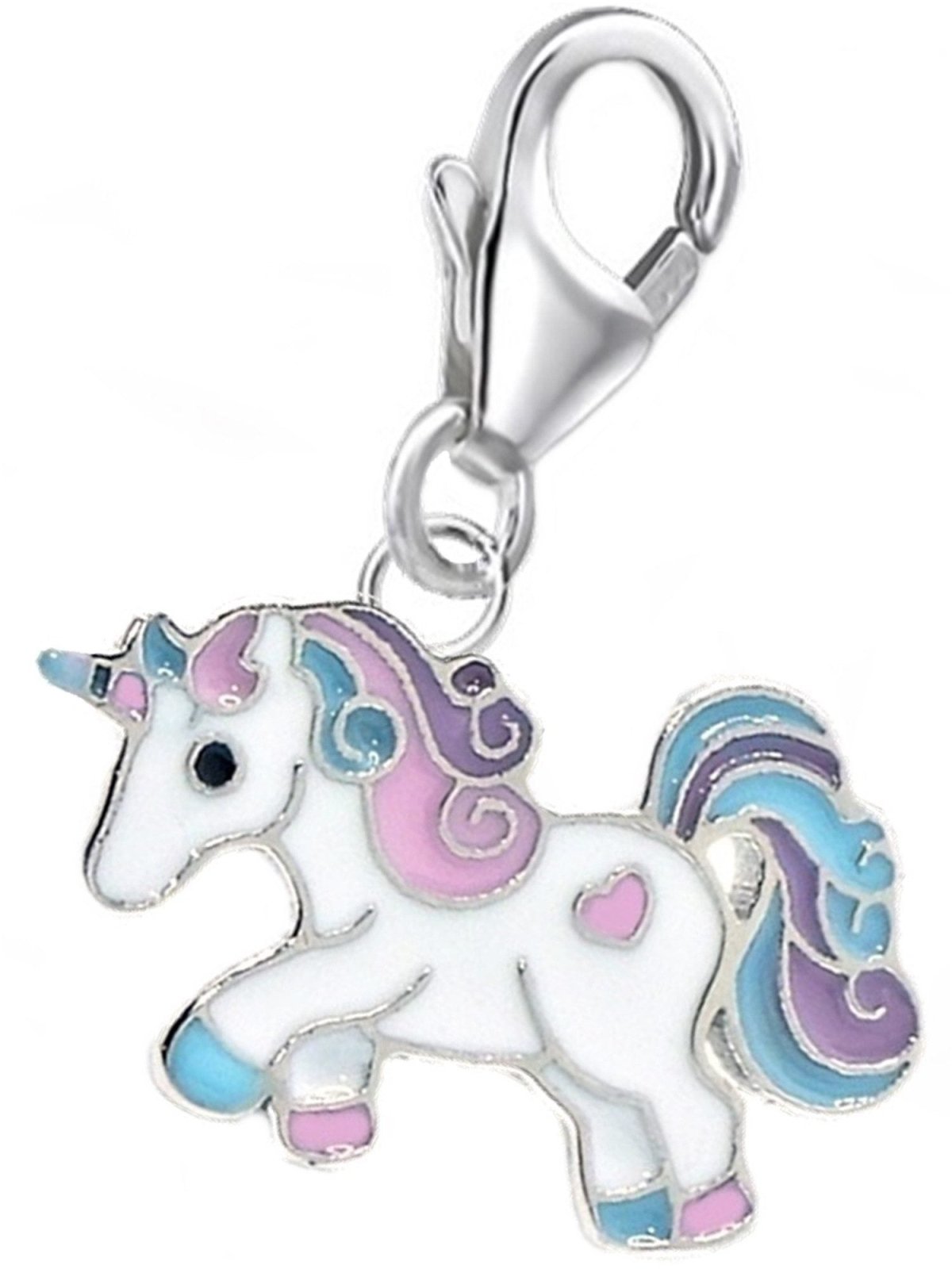 Einhorn Charm mit Karabiner 925 Silber - Pferd Kinder Anhänger Bild 1