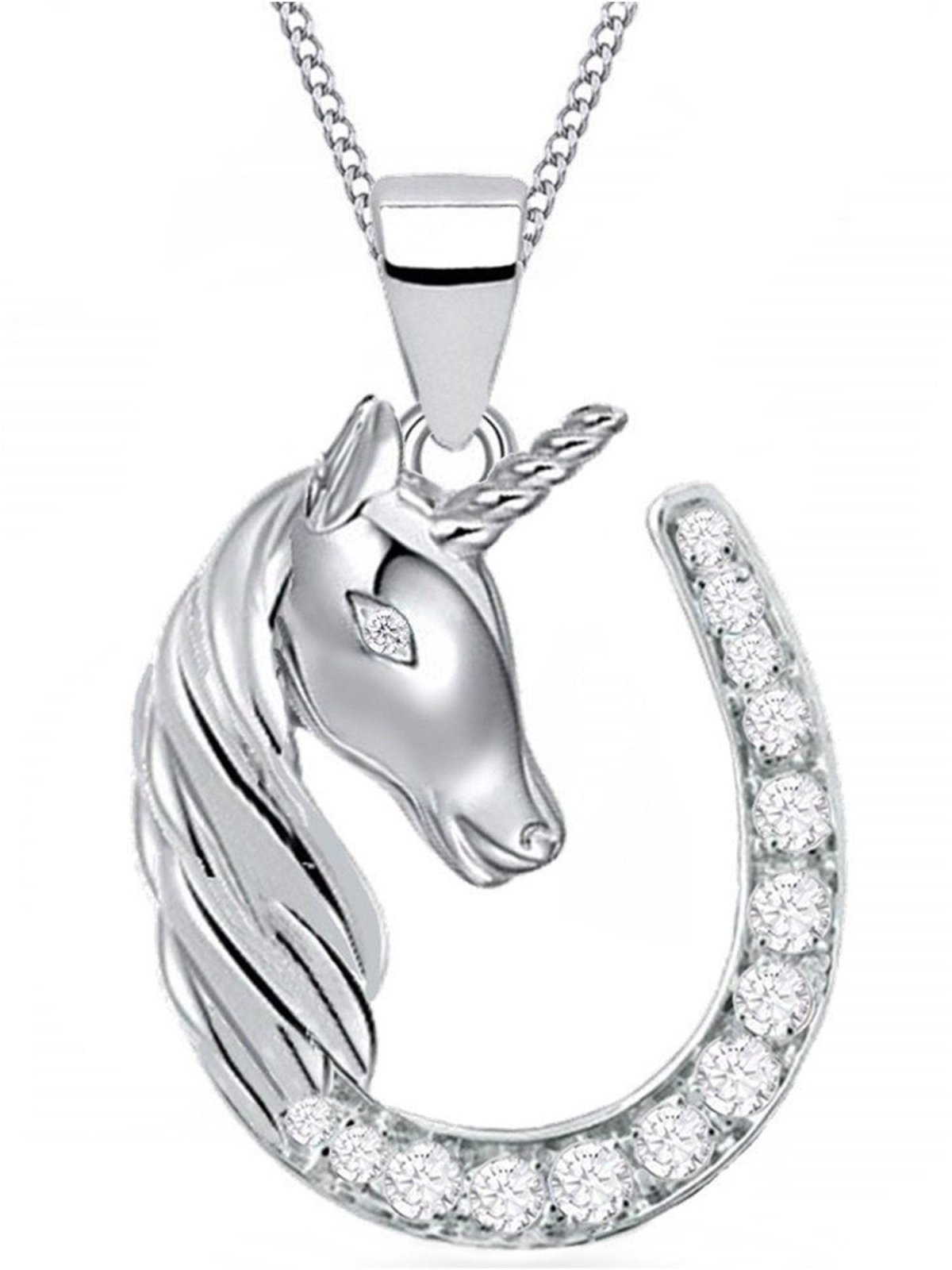 Einhorn Halskette mit Hufeisen aus echtem 925 Silber mit Zirkonia Bild 1